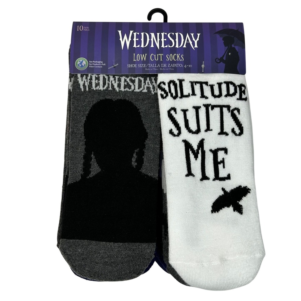 Wednesday Addams‎ Low Cut Socks 10 Pair Pack Shoe Size 4-10 New